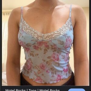 Motel Rocks Women's Floral Lace Trim Top - Blue and Pink